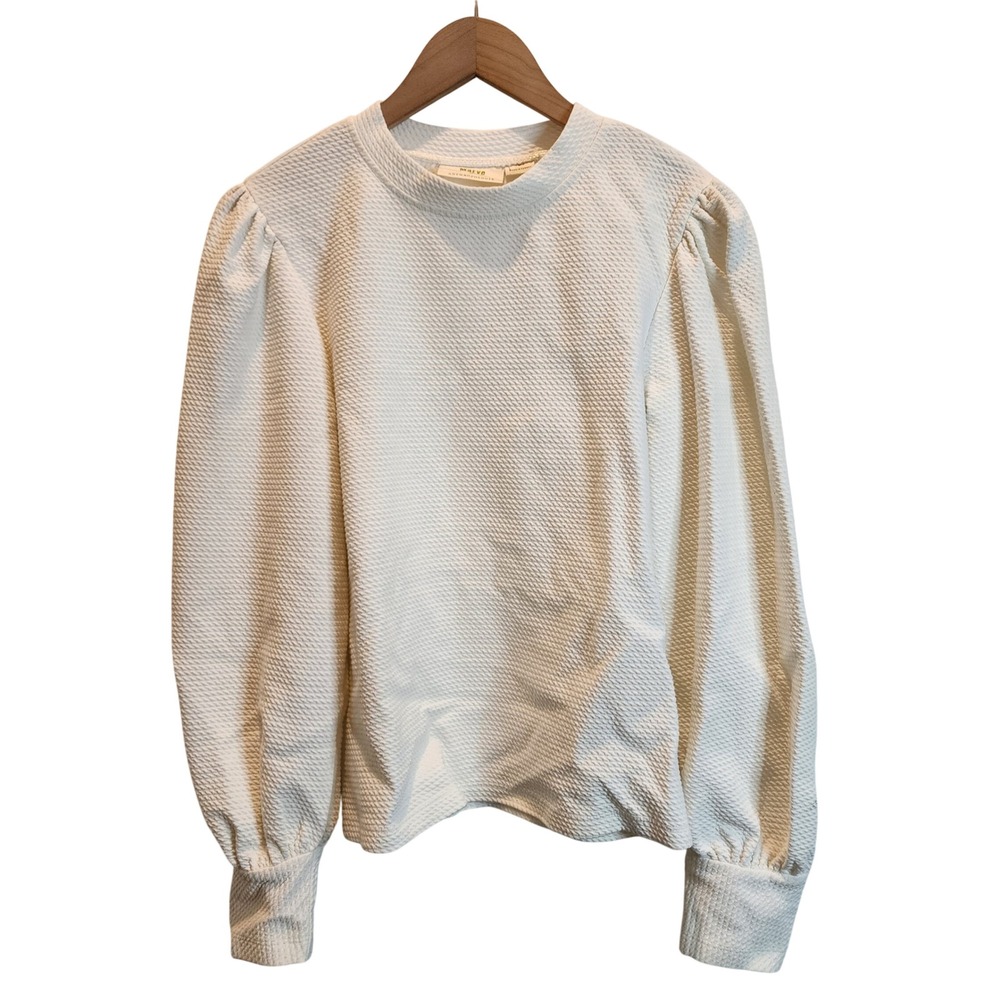 Maeve Anthropologie Top Women Small White Puff Sleeve Textured Knit Blouse